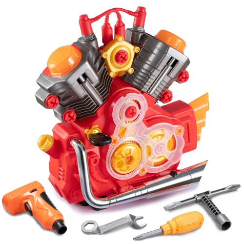 POFJOEQ Motorbausatz, Mechanisches Reparaturset für Kinder, 42-teiliges Set, STEM-Motor-Modellbausatz mit coolen Lichtern und Geräuschen von POFJOEQ