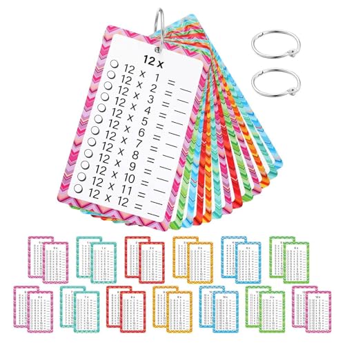 13 Blatt 1x1 Lernkarten Spiel mit 2 Schlüsselringe,Wiederverwendbar Einmaleins Lernkarten Set, Tragbare Lernhilfe, Spaß beim Einmaleins Lernen von POHOVE