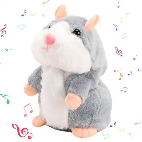 POHOVE Sprechendes Hamster-Spielzeug, wiederholtes sprechendes Plüschtier, elektronisches lustiges Kinder-Stofftier, geeignet für Kinder Interaktion, Früherziehung, Geburtstagsgeschenk(Farbe:Grau) von POHOVE