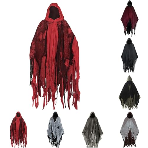 Geister Kostüm Erwachsene,Gruselige Geist Umhang mit Sensenmann Taillenkette Design,Halloween Kostüm Herren Damen Sensenmann Umhang mit Kapuze Gespenstischer Outfit,Kostüme für Kinder Kostüme von POIUIYQA
