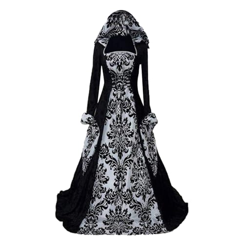 POIUIYQA Damen Gothic Kleidung Mittelalter Kleid, Vintage Bodenlangen Gebunden Taille Maxikleid mit Kapuze Prinzessin Renaissance Cosplay Dress Party Festlich Halloween Karneval Kostüm POIUIYQA Damen Gothic Kleidung Mittelalter Kleid, Vintage Bodenlangen Gebunden Taille Maxikleid mit Kapuze Prinzessin Renaissance Cosplay Dress Party Festlich Halloween Karneval Kostüm von POIUIYQA