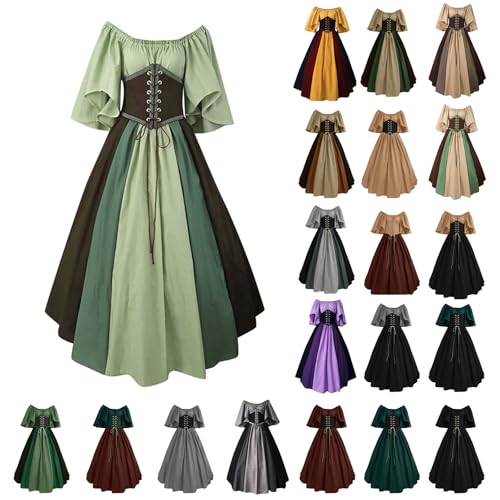 POIUIYQA Mittelalter Kleid Damen Renaissance Retro Partykleid Mittelalter Kostüme Damen Gothic Kleider Halloween Karneval Kostüm Damen Vintage Maxikleid Für Halloween Karneval Kostüm Sale Angebote von POIUIYQA