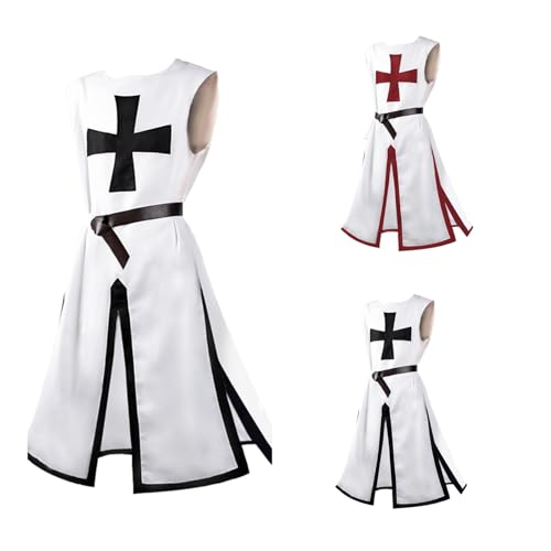 POIUIYQA Mittelalter Ritter Tunika Kostüm Kreuzritter Tempelritter Fasching Cospaly (Schwarz 5) von POIUIYQA