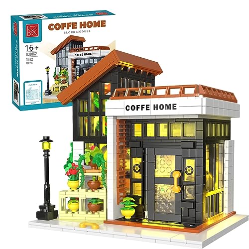 Cafe Haus Architektur Baukasten, City Kaffeehaus Modell Bausatz, 1512 Teile Kaffeehaus Bauset Modern Streetview Café, MOC Architektur Modellbausatz Kompatibel mit Lego von POIWEYR