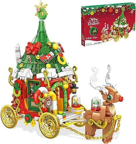 Weihnachtskutsche Bausteine Bauset, 648 Teile Weihnachten Szene Modell Bausatz, Weihnachten Modular Bausteine Bauset DIY Weihnachtsspielzeug Kompatibel mit Lego von POIWEYR