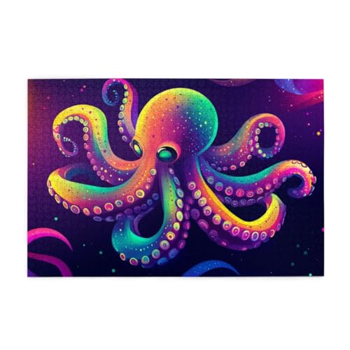 Abstrakter bunter Oktopus Puzzle 1000 Teile, Holzpuzzles für Erwachsene und Kinder Geschenk, Impossible Puzzle, Geschicklichkeitsspiele von POKXAEU