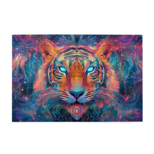 Abstrakter bunter Tiger Puzzle 1000 Teile, Holzpuzzles für Erwachsene, Impossible Puzzle perfekt für Game Nights, Familie Und Freunde von POKXAEU