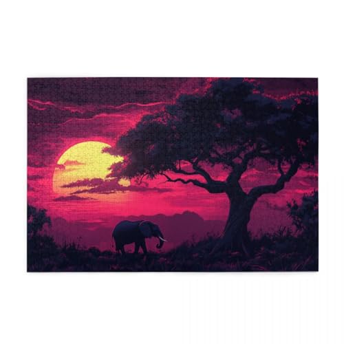 Afrikanischer Roter Elefant im Sonnenuntergang Holzpuzzles 1000 Teile perfekt für Game Nights Geschicklichkeitsspiel für die ganze Familie Raumdekoration Afrikanischer Roter Elefant im Sonnenuntergang Holzpuzzles 1000 Teile perfekt für Game Nights Geschicklichkeitsspiel für die ganze Familie Raumdekoration von POKXAEU