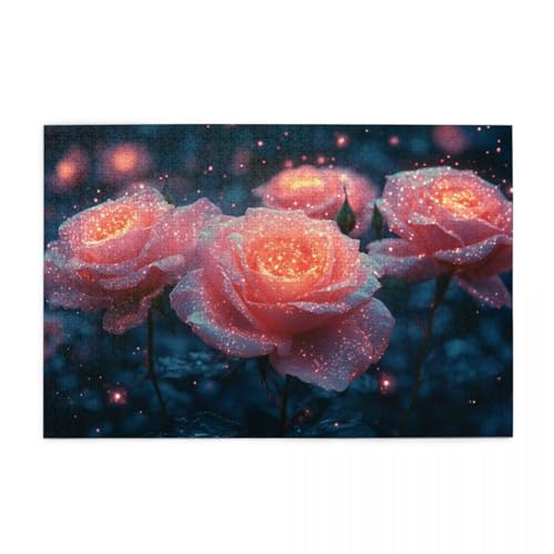 Beautiful pink Roses Puzzle 1000 Teile, Holzpuzzles für Erwachsene, Impossible Puzzle perfekt für Game Nights, Familie Und Freunde von POKXAEU