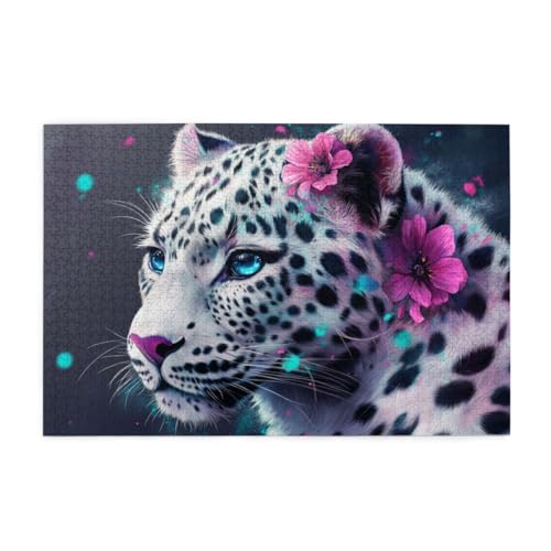 Blumen-Weißer Leopard Puzzles für Erwachsene 1000 Teile für Heimdekoration, Geschenke, Familien-Puzzle, perfekt für Spieleabende Blumen-Weißer Leopard Puzzles für Erwachsene 1000 Teile für Heimdekoration, Geschenke, Familien-Puzzle, perfekt für Spieleabende von POKXAEU