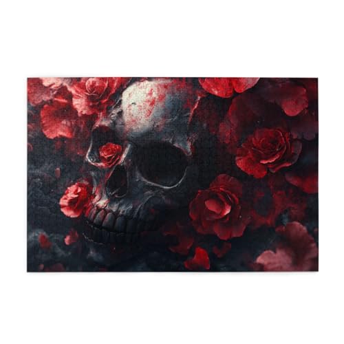Blutrosen-Totenkopf Puzzle 1000 Teile, Holzpuzzles für Erwachsene und Kinder Geschenk, Impossible Puzzle, Geschicklichkeitsspiele Blutrosen-Totenkopf Puzzle 1000 Teile, Holzpuzzles für Erwachsene und Kinder Geschenk, Impossible Puzzle, Geschicklichkeitsspiele von POKXAEU
