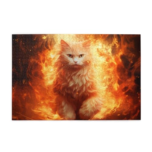 Brennende wütende weiße Katze Wooden Puzzle 1000 Teile, Impossible Puzzle für Erwachsene Geschenk für Erwachsene Familie und Freunde von POKXAEU