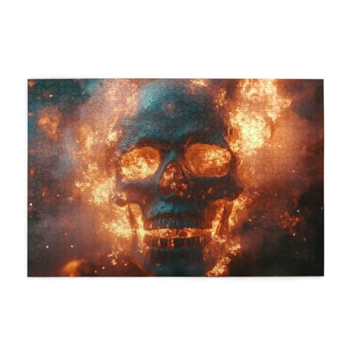 Brennender, flammender Totenkopf Puzzle 1000 Teile, Holzpuzzles für Erwachsene und Kinder Geschenk, Impossible Puzzle, Geschicklichkeitsspiele von POKXAEU