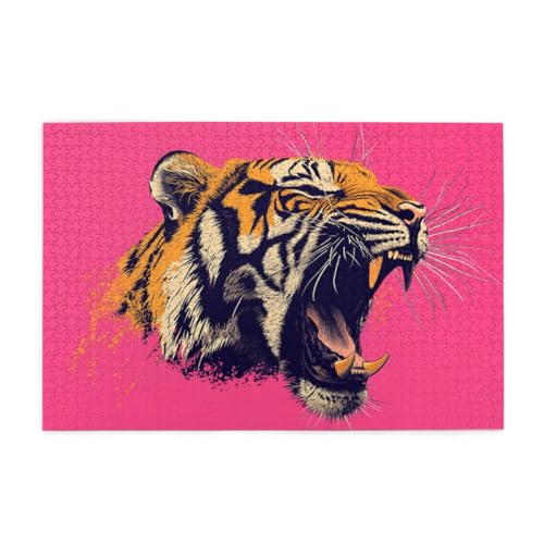 Brüllender Tiger, rosa Kunst Puzzle 1000 Teile, Holzpuzzles für Erwachsene und Kinder Geschenk, Impossible Puzzle, Geschicklichkeitsspiele Brüllender Tiger, rosa Kunst Puzzle 1000 Teile, Holzpuzzles für Erwachsene und Kinder Geschenk, Impossible Puzzle, Geschicklichkeitsspiele von POKXAEU