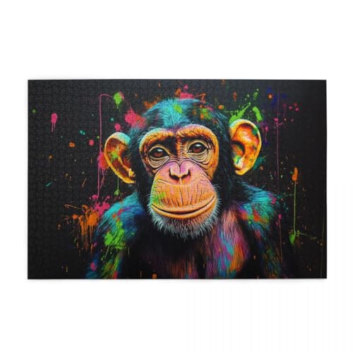 Bunte Schimpansen-Kunst Puzzles für Erwachsene 1000 Teile für Heimdekoration, Geschenke, Familien-Puzzle, perfekt für Spieleabende Bunte Schimpansen-Kunst Puzzles für Erwachsene 1000 Teile für Heimdekoration, Geschenke, Familien-Puzzle, perfekt für Spieleabende von POKXAEU
