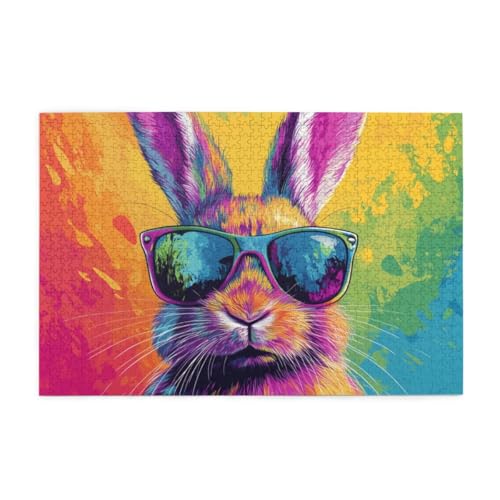 Bunte Sonnenbrille Kaninchen Holzpuzzles 1000 Teile perfekt für Game Nights Geschicklichkeitsspiel für die ganze Familie Raumdekoration Bunte Sonnenbrille Kaninchen Holzpuzzles 1000 Teile perfekt für Game Nights Geschicklichkeitsspiel für die ganze Familie Raumdekoration von POKXAEU