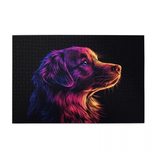 Bunte Tier- und Hundekunst Puzzle 1000 Teile, Holzpuzzles für Erwachsene, Impossible Puzzle perfekt für Game Nights, Familie Und Freunde von POKXAEU