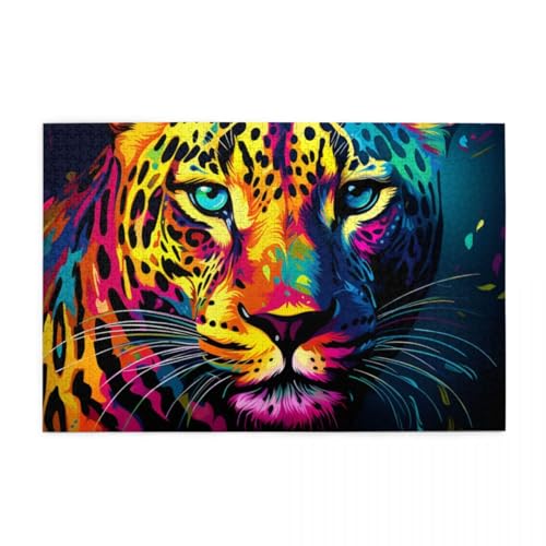 Bunter Leopard, Regenbogenleopard Wooden Puzzle 1000 Teile, Impossible Puzzle für Erwachsene Geschenk für Erwachsene Familie und Freunde von POKXAEU
