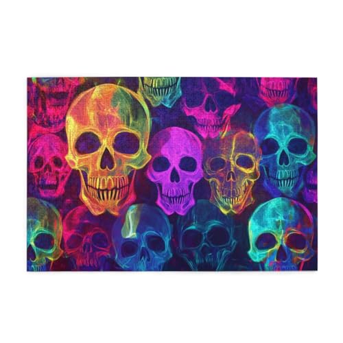 Bunter Neon-Totenkopf Puzzle 1000 Teile, Holzpuzzles für Erwachsene, Impossible Puzzle perfekt für Game Nights, Familie Und Freunde von POKXAEU