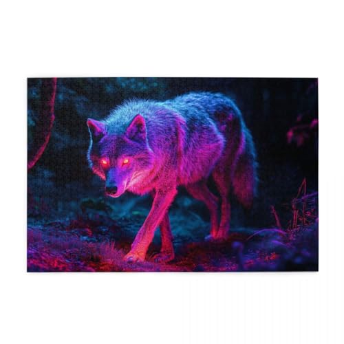 Bunter Neon-Wolf Puzzle 1000 Teile, Holzpuzzles für Erwachsene und Kinder Geschenk, Impossible Puzzle, Geschicklichkeitsspiele Bunter Neon-Wolf Puzzle 1000 Teile, Holzpuzzles für Erwachsene und Kinder Geschenk, Impossible Puzzle, Geschicklichkeitsspiele von POKXAEU
