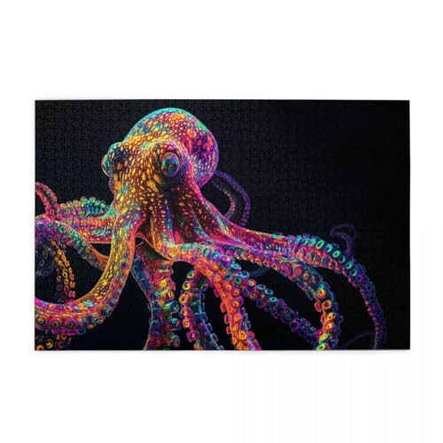 Bunter Oktopus Wooden Puzzle 1000 Teile, Impossible Puzzle für Erwachsene Geschenk für Erwachsene Familie und Freunde von POKXAEU