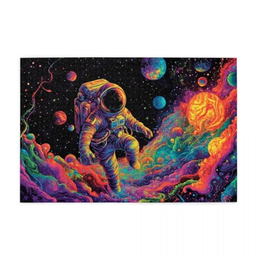 Bunter Weltraumastronaut Puzzle 1000 Teile, Holzpuzzles für Erwachsene, Impossible Puzzle perfekt für Game Nights, Familie Und Freunde von POKXAEU