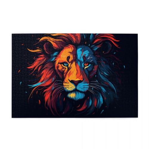 Buntes Löwen-Gemälde Puzzles für Erwachsene 1000 Teile für Heimdekoration, Geschenke, Familien-Puzzle, perfekt für Spieleabende von POKXAEU