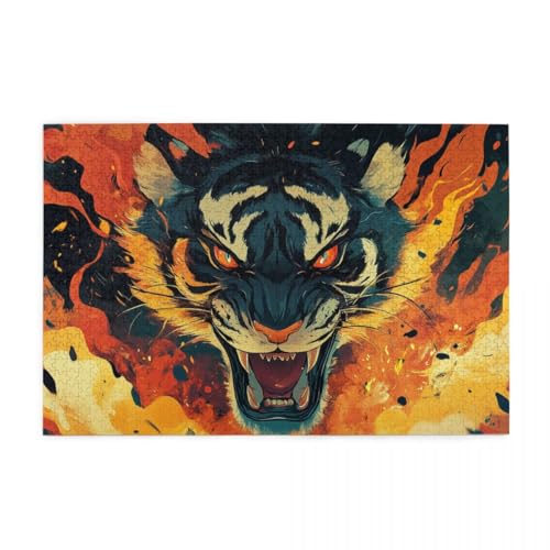 Colorful Tiger Painting Art Puzzle 1000 Teile, Holzpuzzles für Erwachsene, Impossible Puzzle perfekt für Game Nights, Familie Und Freunde von POKXAEU