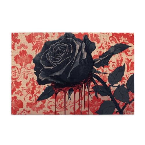 Dornen-Schwarze Rose Wooden Puzzle 1000 Teile, Impossible Puzzle für Erwachsene Geschenk für Erwachsene Familie und Freunde von POKXAEU