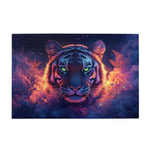 Farbenfrohe Tiger-Kunst Wooden Puzzle 1000 Teile, Impossible Puzzle für Erwachsene Geschenk für Erwachsene Familie und Freunde von POKXAEU