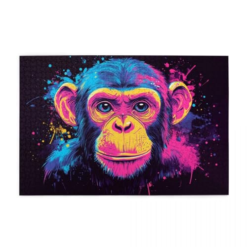 Farbspritzer, Schimpanse Puzzles für Erwachsene 1000 Teile für Heimdekoration, Geschenke, Familien-Puzzle, perfekt für Spieleabende Farbspritzer, Schimpanse Puzzles für Erwachsene 1000 Teile für Heimdekoration, Geschenke, Familien-Puzzle, perfekt für Spieleabende von POKXAEU