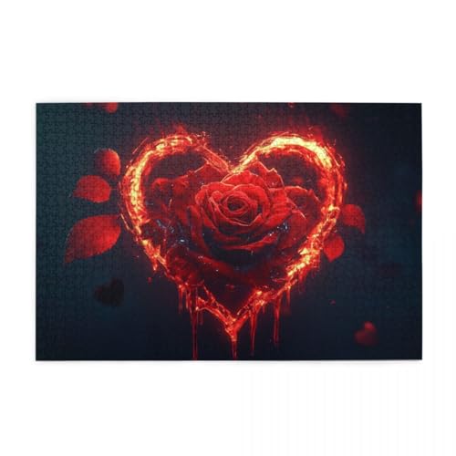 Flammen-Herz-Rose Puzzle 1000 Teile, Holzpuzzles für Erwachsene, Impossible Puzzle perfekt für Game Nights, Familie Und Freunde Flammen-Herz-Rose Puzzle 1000 Teile, Holzpuzzles für Erwachsene, Impossible Puzzle perfekt für Game Nights, Familie Und Freunde von POKXAEU