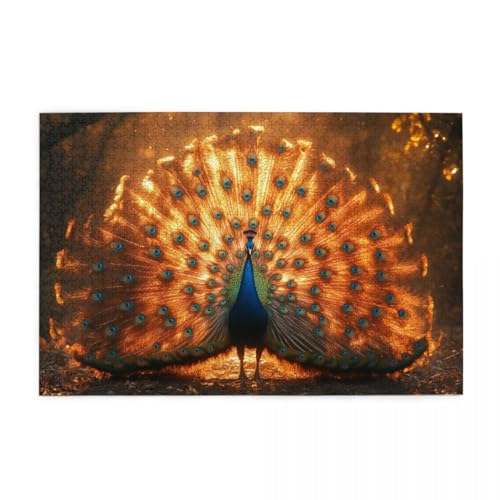 Goldener Pfau breitet Schwanz aus Holzpuzzles 1000 Teile perfekt für Game Nights Geschicklichkeitsspiel für die ganze Familie Raumdekoration von POKXAEU