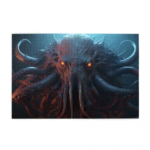Horror Cthulhu Tentacle Monster Puzzle 1000 Teile, Holzpuzzles für Erwachsene und Kinder Geschenk, Impossible Puzzle, Geschicklichkeitsspiele von POKXAEU