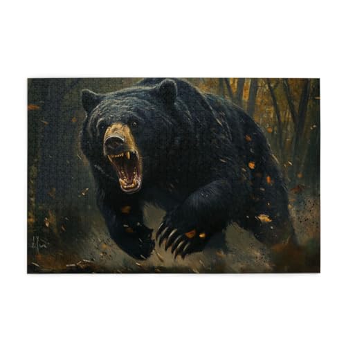 Laufender, brüllender Schwarzbär Puzzle 1000 Teile, Holzpuzzles für Erwachsene und Kinder Geschenk, Impossible Puzzle, Geschicklichkeitsspiele Laufender, brüllender Schwarzbär Puzzle 1000 Teile, Holzpuzzles für Erwachsene und Kinder Geschenk, Impossible Puzzle, Geschicklichkeitsspiele von POKXAEU