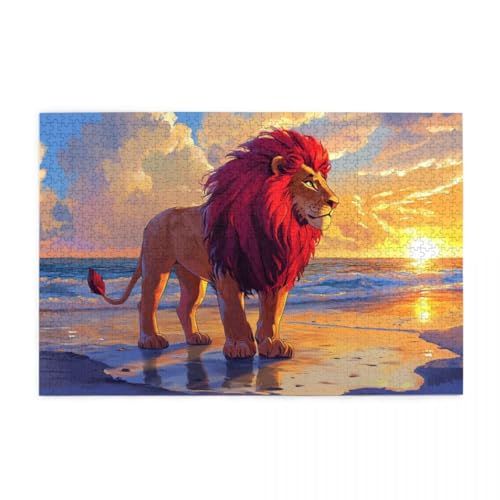 Löwe Sonnenaufgang Meer Puzzles für Erwachsene 1000 Teile für Heimdekoration, Geschenke, Familien-Puzzle, perfekt für Spieleabende Löwe Sonnenaufgang Meer Puzzles für Erwachsene 1000 Teile für Heimdekoration, Geschenke, Familien-Puzzle, perfekt für Spieleabende von POKXAEU