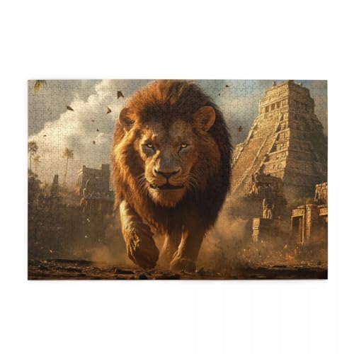 Löwe in den Ruinen Puzzles für Erwachsene 1000 Teile für Heimdekoration, Geschenke, Familien-Puzzle, perfekt für Spieleabende von POKXAEU