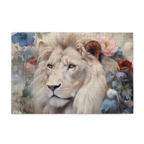 Moderne Kunst: Weiße Löwenblume Puzzle 1000 Teile, Holzpuzzles für Erwachsene und Kinder Geschenk, Impossible Puzzle, Geschicklichkeitsspiele von POKXAEU