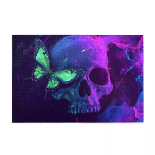 Neon-Schmetterlings-Totenkopf Puzzle 1000 Teile, Holzpuzzles für Erwachsene, Impossible Puzzle perfekt für Game Nights, Familie Und Freunde von POKXAEU
