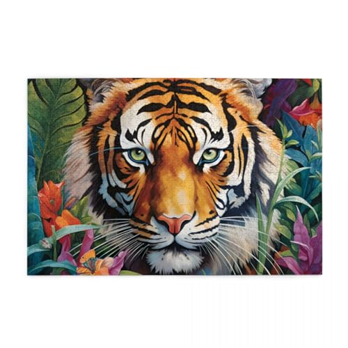 Ölgemälde mit Blumentiger Puzzle 1000 Teile, Holzpuzzles für Erwachsene, Impossible Puzzle perfekt für Game Nights, Familie Und Freunde von POKXAEU