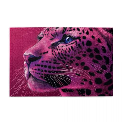 Rosa Leoparden-Tier Holzpuzzles 1000 Teile perfekt für Game Nights Geschicklichkeitsspiel für die ganze Familie Raumdekoration von POKXAEU