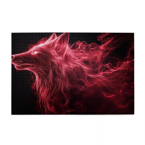 Roter Neon-Wolf Puzzle 1000 Teile, Holzpuzzles für Erwachsene und Kinder Geschenk, Impossible Puzzle, Geschicklichkeitsspiele Roter Neon-Wolf Puzzle 1000 Teile, Holzpuzzles für Erwachsene und Kinder Geschenk, Impossible Puzzle, Geschicklichkeitsspiele von POKXAEU