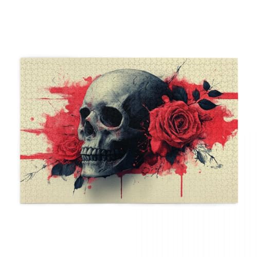 Roter Rosenschädel Puzzle 1000 Teile, Holzpuzzles für Erwachsene, Impossible Puzzle perfekt für Game Nights, Familie Und Freunde Roter Rosenschädel Puzzle 1000 Teile, Holzpuzzles für Erwachsene, Impossible Puzzle perfekt für Game Nights, Familie Und Freunde von POKXAEU