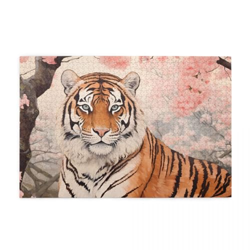 Sakura-Tiger-Kunst Wooden Puzzle 1000 Teile, Impossible Puzzle für Erwachsene Geschenk für Erwachsene Familie und Freunde von POKXAEU