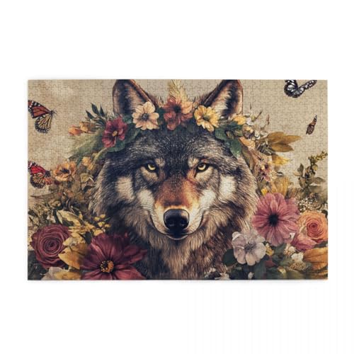 Schmetterling, Blume, Grauwolf Puzzle 1000 Teile, Holzpuzzles für Erwachsene, Impossible Puzzle perfekt für Game Nights, Familie Und Freunde Schmetterling, Blume, Grauwolf Puzzle 1000 Teile, Holzpuzzles für Erwachsene, Impossible Puzzle perfekt für Game Nights, Familie Und Freunde von POKXAEU