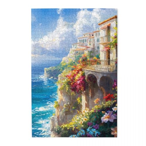 Schöne Küstengärten Puzzle 1000 Teile, Holzpuzzles für Erwachsene und Kinder Geschenk, Impossible Puzzle, Geschicklichkeitsspiele von POKXAEU