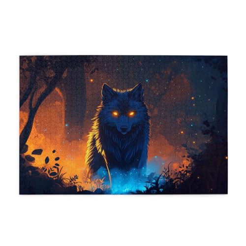 Schwarzer Wolf im Nachtwald Puzzle 1000 Teile, Holzpuzzles für Erwachsene und Kinder Geschenk, Impossible Puzzle, Geschicklichkeitsspiele Schwarzer Wolf im Nachtwald Puzzle 1000 Teile, Holzpuzzles für Erwachsene und Kinder Geschenk, Impossible Puzzle, Geschicklichkeitsspiele von POKXAEU