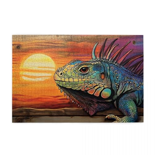 Sonnenuntergangs-Eidechse Puzzle 1000 Teile, Holzpuzzles für Erwachsene und Kinder Geschenk, Impossible Puzzle, Geschicklichkeitsspiele Sonnenuntergangs-Eidechse Puzzle 1000 Teile, Holzpuzzles für Erwachsene und Kinder Geschenk, Impossible Puzzle, Geschicklichkeitsspiele von POKXAEU