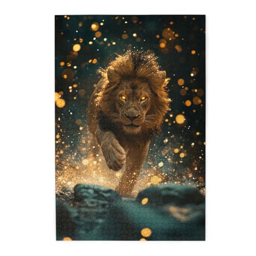 Sternenhimmel, Goldener Löwe Puzzle 1000 Teile, Holzpuzzles für Erwachsene, Impossible Puzzle perfekt für Game Nights, Familie Und Freunde von POKXAEU