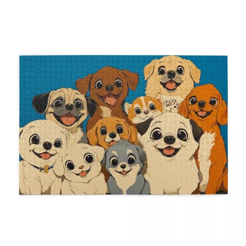 Süßer bunter Welpe Wooden Puzzle 1000 Teile, Impossible Puzzle für Erwachsene Geschenk für Erwachsene Familie und Freunde von POKXAEU